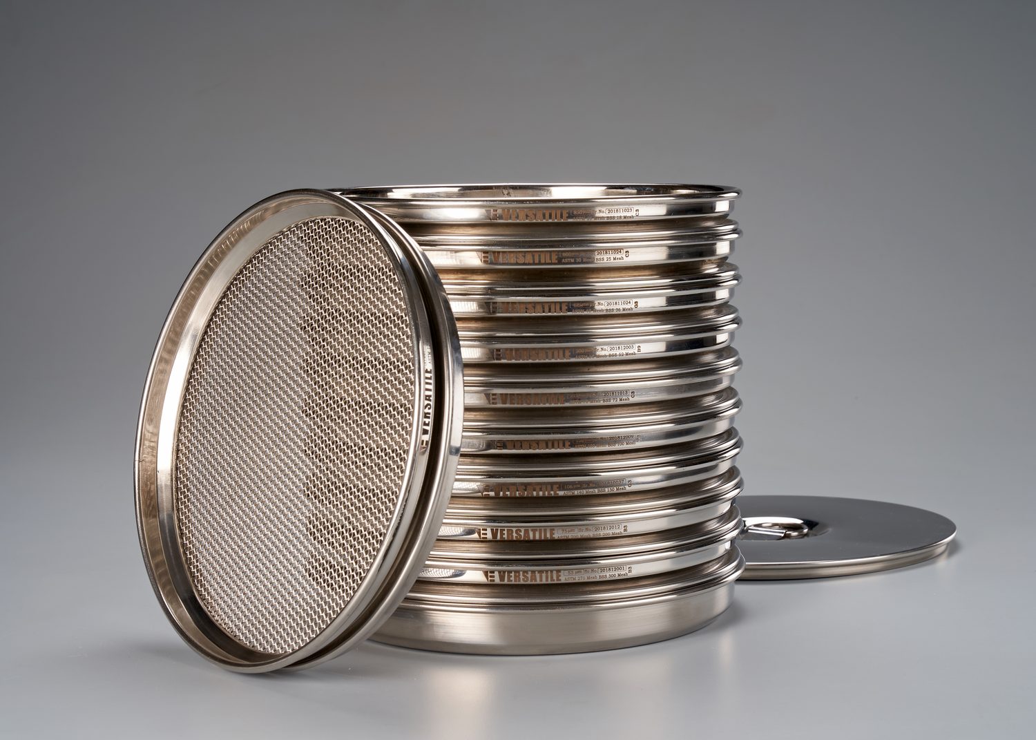Full AFS nest of Versatile test sieves from 850 to 53 micron