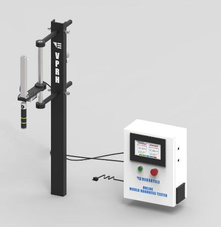 Versatile Online Mould Hardness Tester VPRH: the probe carried on its mounting stand beside the control panel with its display